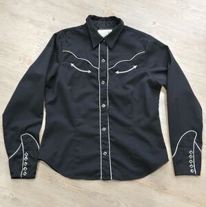Roper Western Shirt Women's L‎ Cowgirl Chopper Embroidery Black Pearl Snap Rodeo